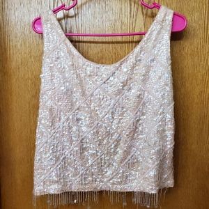 Glitzy pale pink sequin vintage crop top MEDIUM